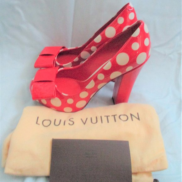 NEW LOUIS VUITTON DOTS YAYOI KUSAMA High Heel Shoes Pumps 35 RED WHITE - Picture 1 of 9